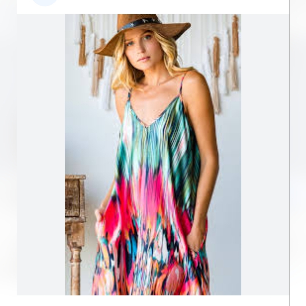 Multi color slip dress with pockets